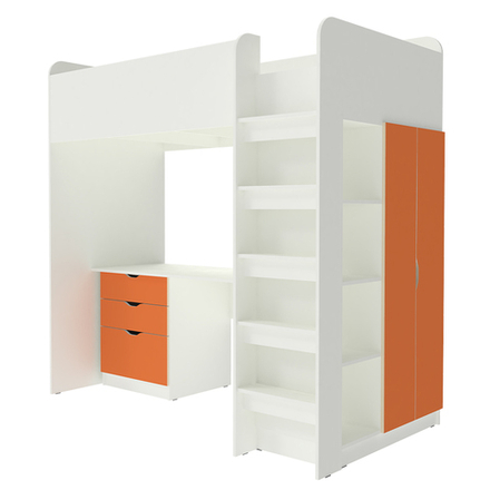 Кровать-чердак КарИВи Polini Simple с письменным столом и Шкаф КарИВиом Белый  Оранжевый