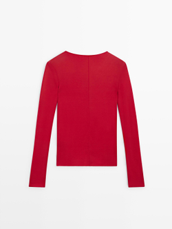 Massimo Dutti Шелковая футболка с длинными рукавами, красный