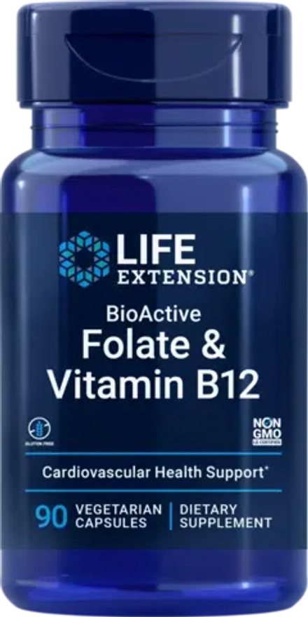 BioActive Folate & Vitamin B12 90 капсул Life Extension