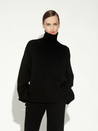 Женский свитер черного цвета из шерсти и кашемира - фото 2
