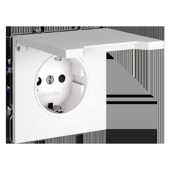 Розетка встраиваемая Voltum S70 с заземлением, защитными шторками и крышкой 16А, (белый матовый) VLS040302