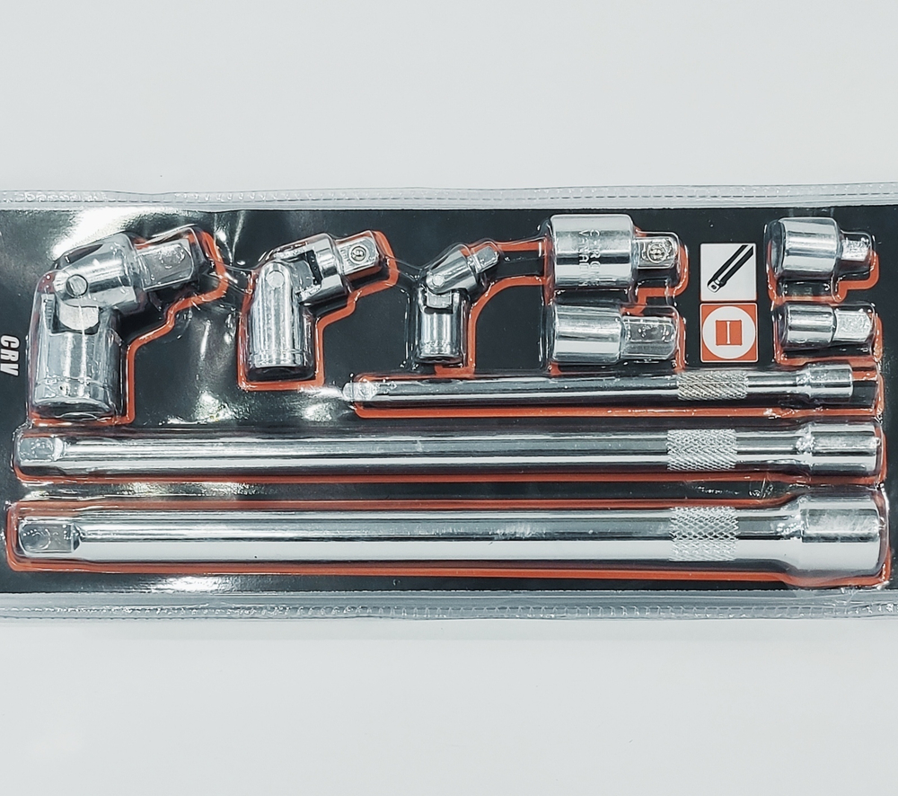 G-10277 / Набор удлинителей для торцевых головок 1/2, 3/8, 1/4 дюймов с карданом и адаптером, 10 предметов