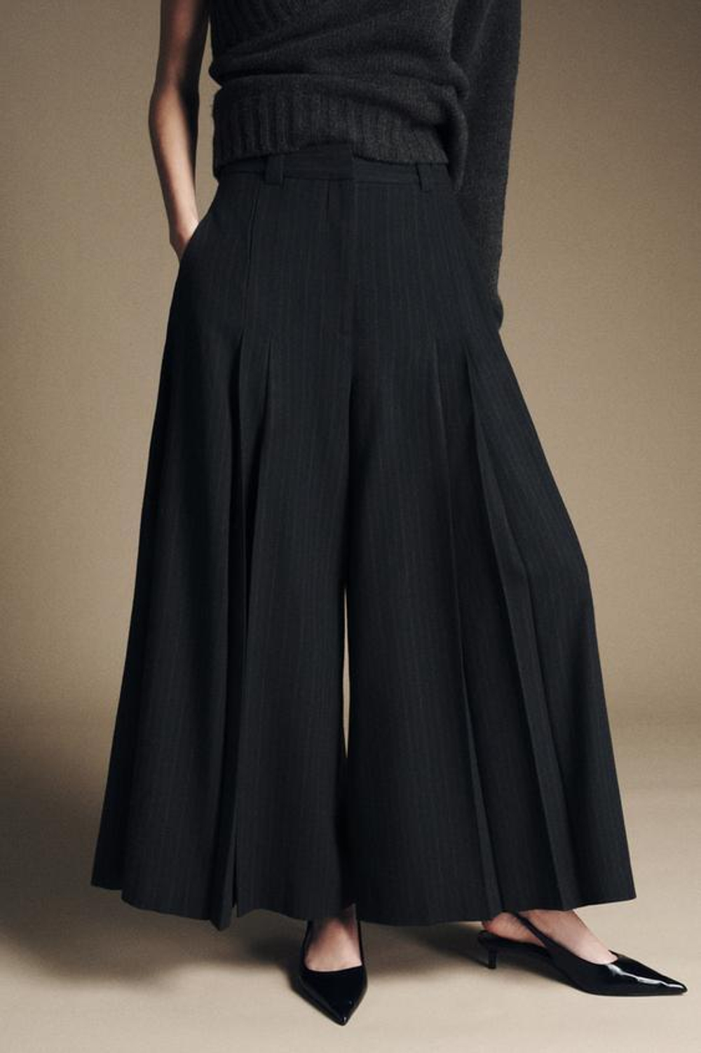 ZARA БРЮКИ WIDE LEG В ПОЛОСКУ — ZW COLLECTION, МОРСКОЙ СИНИЙ