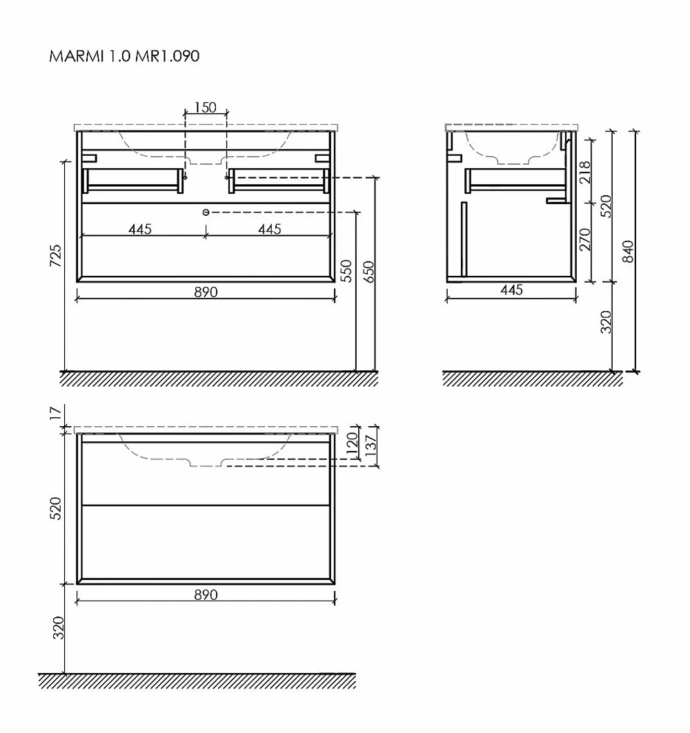Тумба с раковиной Sancos Marmi 1.0 90 MR1.090ECH дуб чарльстон