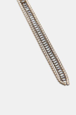 ZARA ДЛИННОЕ ОЖЕРЕЛЬЕ СО СТРАЗАМИ, ЦВЕТ СОСТАРЕННОГО ЗОЛОТА