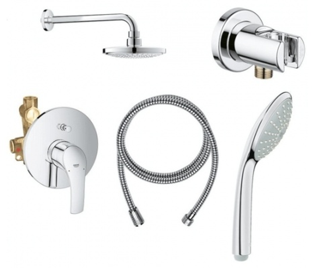 Набор GROHE: Eurosmart Смеситель для ванны встраиваемый, верхний душ Tempesta210 с душ. кр. 286 мм, Relexa Подк. д.шл. с дер. д.душа, Relexaflex Душ.