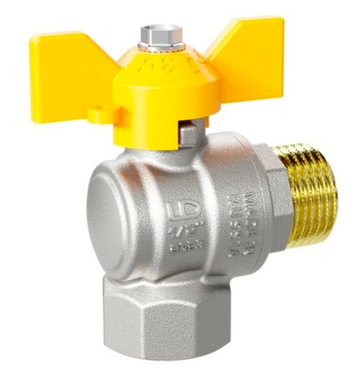 Кран шаровый д/газа угловой LD Pride Ду 20 (3/4") вн-нар, бабочка