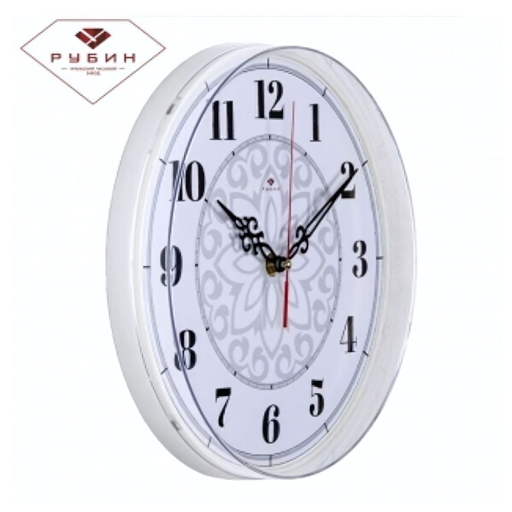 2524-124 Часы настенные круг d=25см, основание белое &quot;Узор&quot; &quot;Рубин&quot;