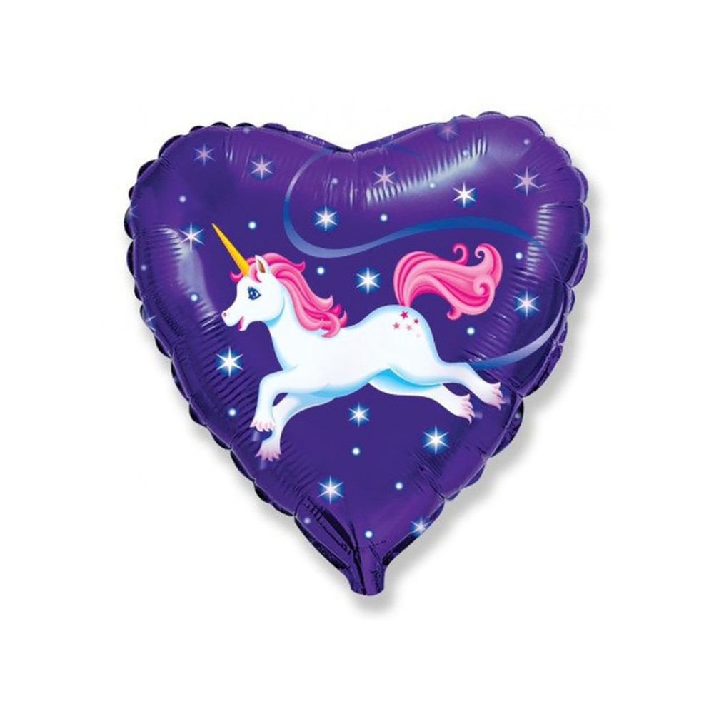 Ф 18" Сердце Единорог на синем