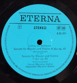 Винтажная виниловая пластинка LP Beethoven Бетховен, Yehudi Menuhin Иегуди Менухин, Violinsonaten F-dur Op. 24, A-dur Op. 47 (Kreutzersonate) (ГДР 1984)