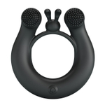 Черное эрекционное кольцо Dahlia с 2 стимулирующими щеточками (Цвет: черный)