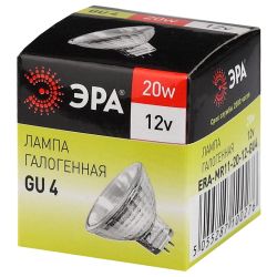 Лампа галогенная ЭРА GU4-MR11-20W-12V-30CL 20Вт софит теплый белый свет GU4 | Лампы галогенные Точечные (MR, PAR)