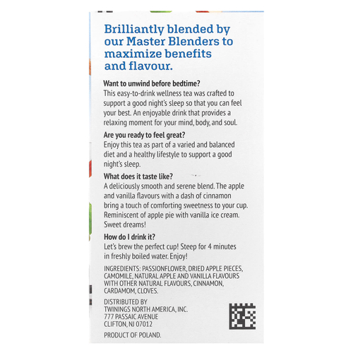 Twinings, Успокаивающий травяной чай, страстоцвет и ромашка, пряное яблоко и ваниль, без кофеина, 18 пакетиков по 0,95 унц. (27 г)