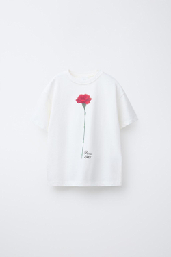 ZARA ФУТБОЛКА С ЦВЕТОЧНЫМ ПРИНТОМ, БЕЛЫЙ