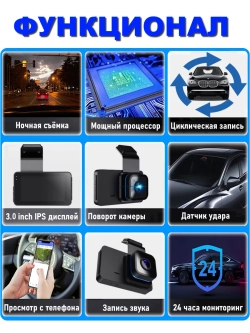 Видеорегистратор для автомобиля с двумя камерами с WiFi