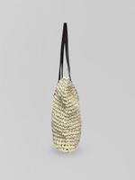 Сумка-трапеция соломенная с коричневыми ручками