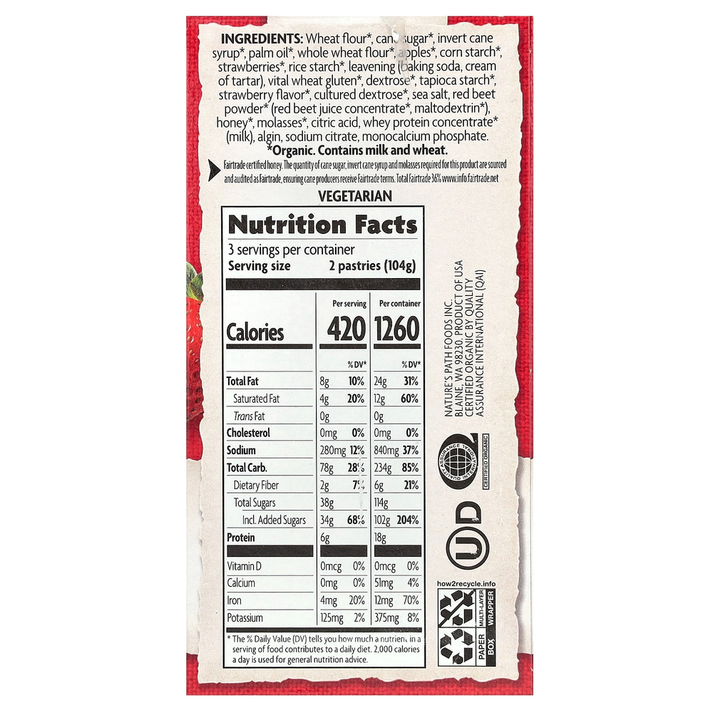 Nature's Path, Органические ароматизированные тостеры, клубника с замороженными ягодами, 6 шт., 312 г (11 унций)