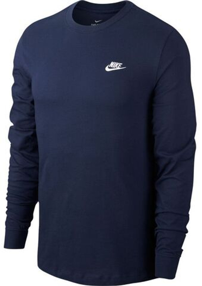 Мужская теннисная футболка теннисная Nike Sportswear Club Tee LS - midnight navy/white