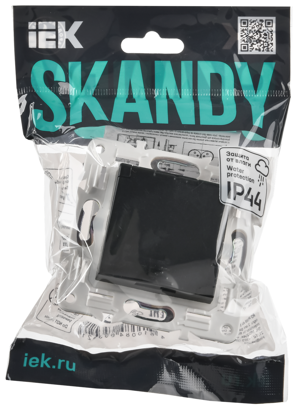 SKANDY Розетка 1-местная с заземлением с защитными шторками и крышкой 16А IP44 SK-R11Bl черный IEK