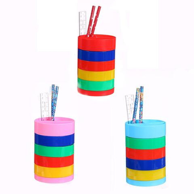 Настольный набор детский Веер-радуга , из 5 предметов: подставка, ножницы, линейка, 2 карандаша, МИКС