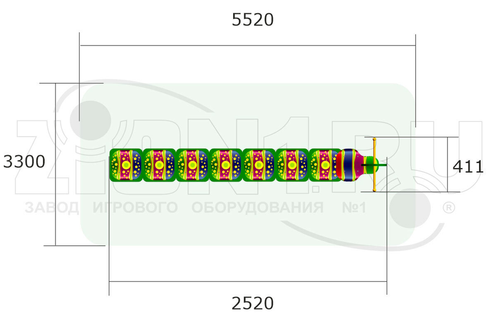 Скамейка детская разновысокая Гусеница для игровой площадки