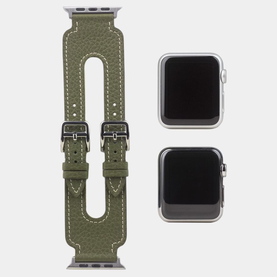 Ремешок для Apple Watch 44/45мм ST Double Buckle из натуральной кожи теленка, зеленого цвета