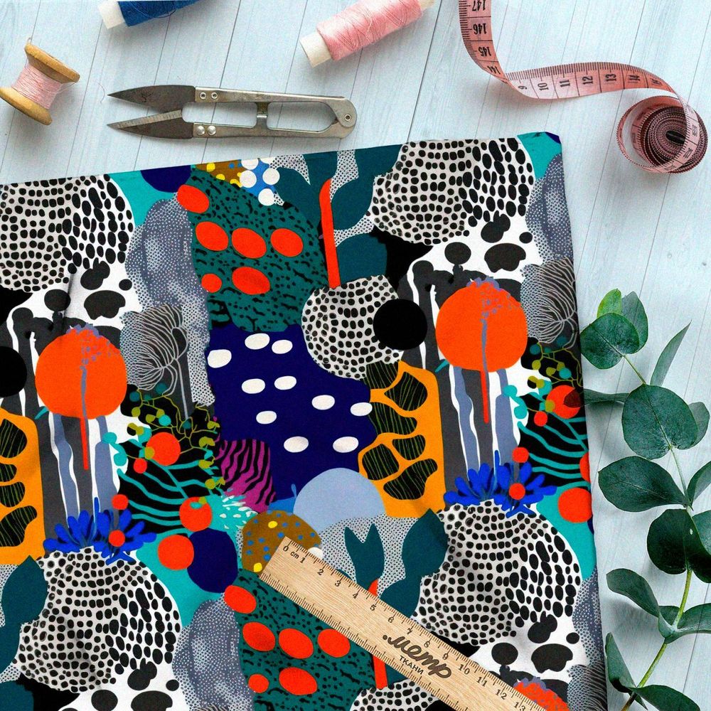 Ткань премиум флис абстрактные цветы