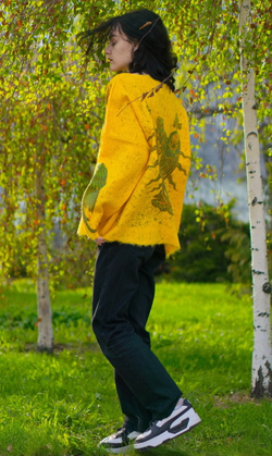 Шерстяной жакет "Птица Сирин на жёлтом", по мотивам русских лубочных изображений 17-19 веков.