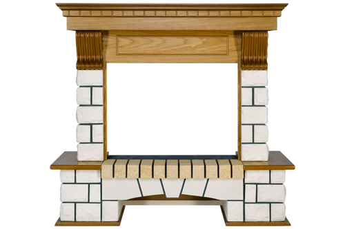 Каминокомплект Pierre Luxe - Белый / Дуб с очагом Dioramic 25 LED FX