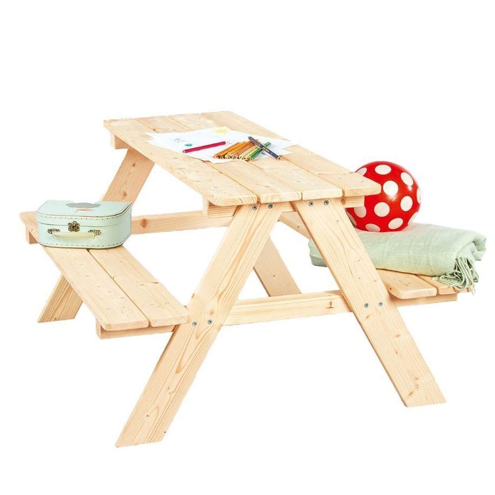 Dipriz Садовый комплект Микки из сосны: детский стол и две лавочки, 90х86х50 см, в натуральной отделке