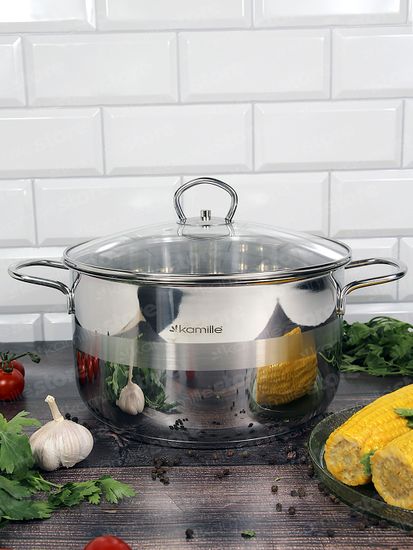 Кастрюля 5,5 л. из нержавеющей стали Kamille KM 5415 с крышкой