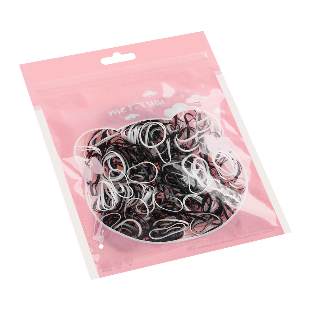 Резинки для волос MESHU, белые/черные, 300шт., диаметр 2см, европодвес MS_60598