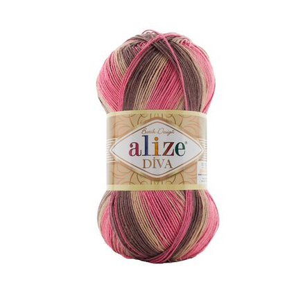 Дива батик (Diva batik) пряжа Alize 100%микрофибра (акрил) 5х100г/350м (7829 розовый-бежевый-кофейный)