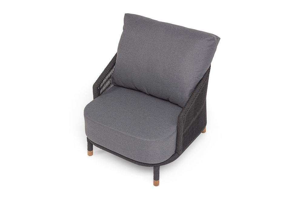 "Верона" кресло плетеное из роупа, каркас алюминий темно-серый (RAL7024) муар, роуп темно-серый круглый, ткань темно-серая 027