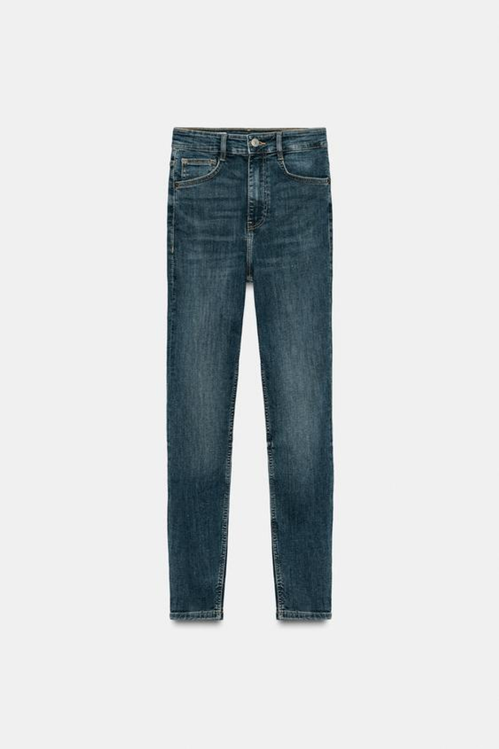 ZARA ДЖИНСЫ TRF SKINNY С ВЫСОКОЙ ПОСАДКОЙ, СЕРО-СИНИЙ