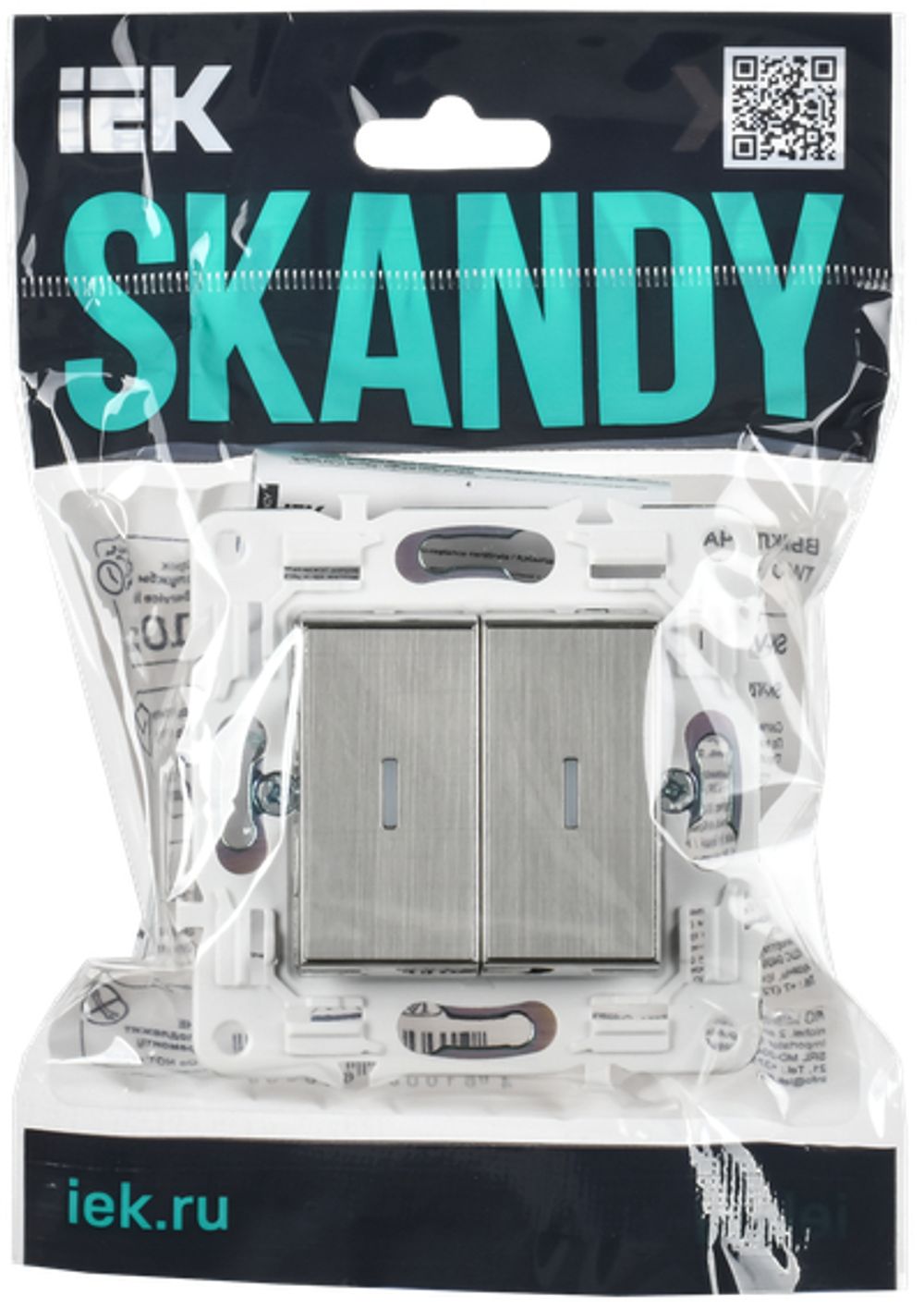 SKANDY Выключатель 2-клавишный с индикацией 10А SK-V09N металл никель IEK