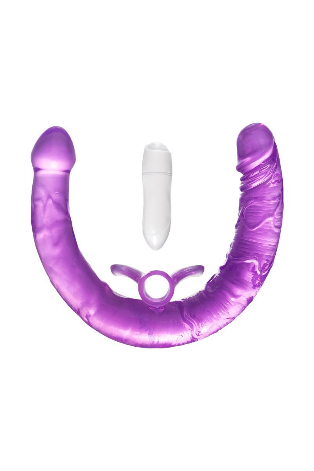 Фиолетовый двухсторонний фаллоимитатор с вибропулей - 35 см. (Цвет: фиолетовый)