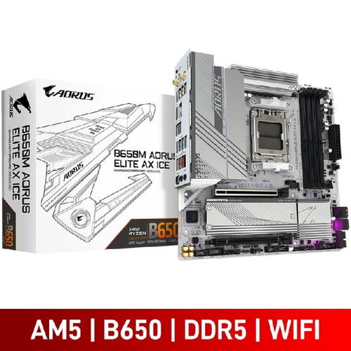 Материнская плата GIGABYTE B650M AORUS ELITE AX ICE (AM5/AMD B650/4xDDR5/2xPCI-Ex16/2xM.2/SB/Wi-Fi/BT/GLAN/DP/HDMI/mATX)