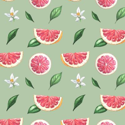 Грейпфрут, цветы и листья на оливковом