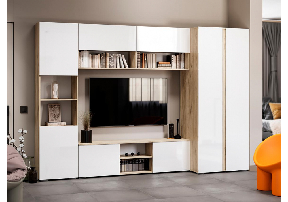 Шкаф Woodville Алетра ПЛ01-1600 дуб крафт серый, глянец белый