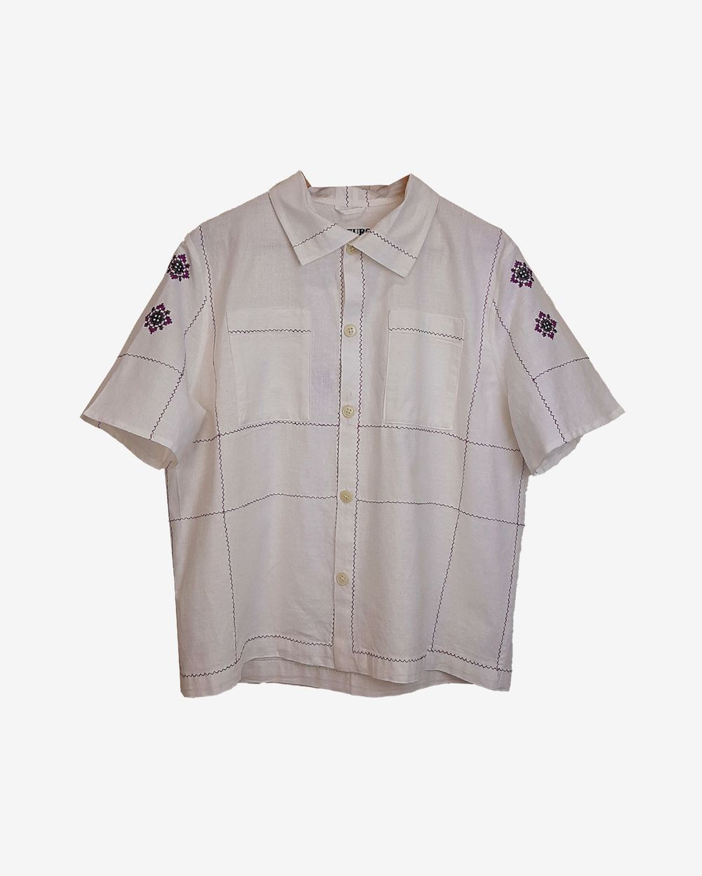 Рубашка Soeurs с Фиолетовым Зиг-Загом 2 / Violet Zig- Zag Short Sleeve 2 белая