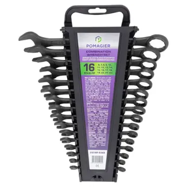Набор ключей комбинированных 16 пр (6-19,22,24мм), в пластиковом держателе POMAGIER POM-5161MP BLACK