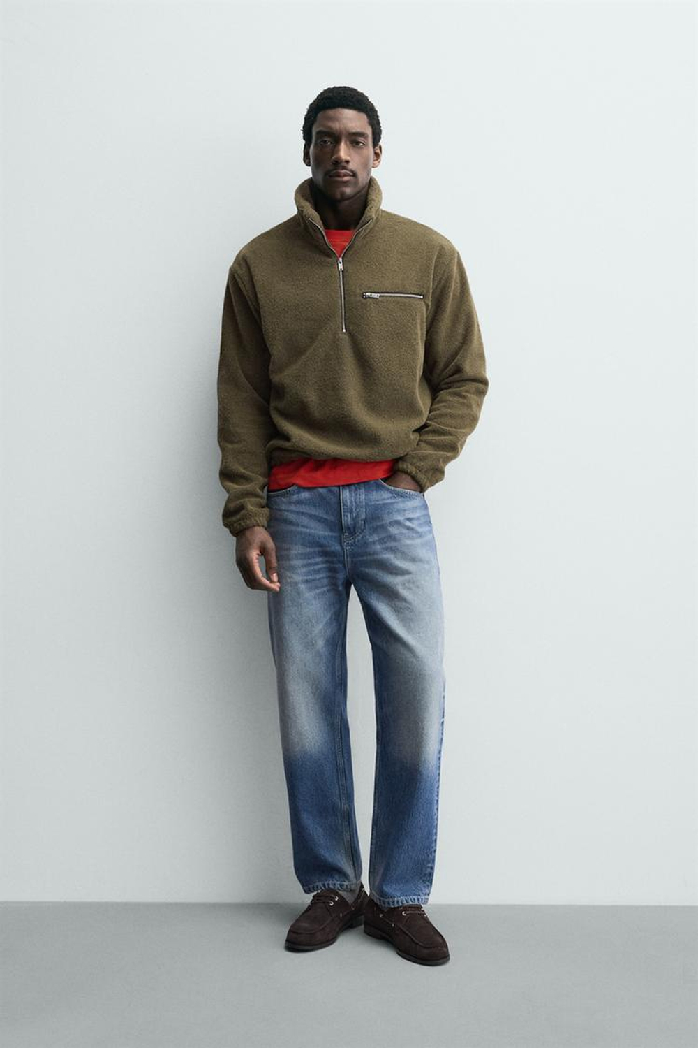 ZARA ТОЛСТОВКА ИЗ ПОЛАРФЛИСА С ВОРОТНИКОМ НА МОЛНИИ, СУХАЯ ЗЕЛЕНЬ