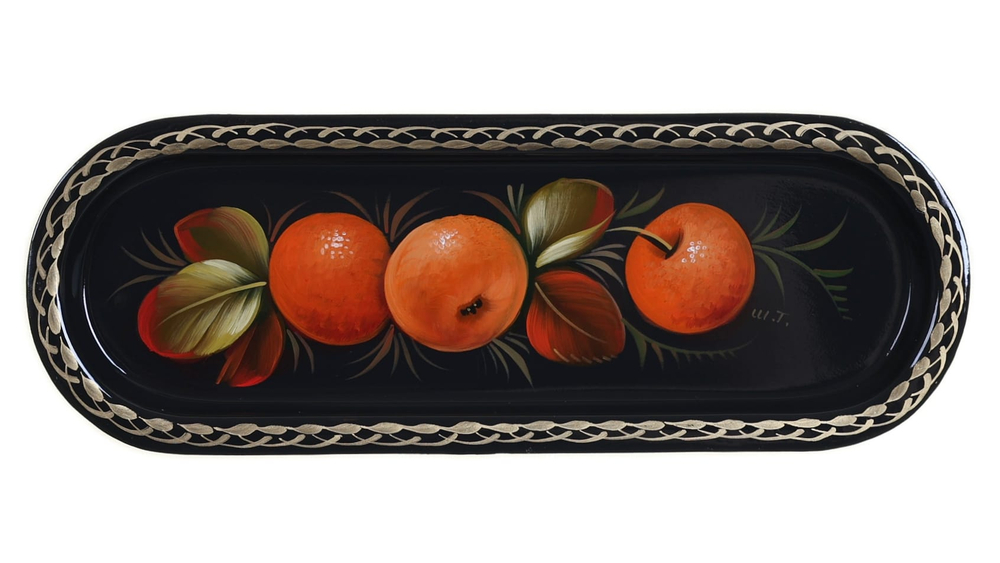 Жостовский поднос декоративный, размер 21х8 см (A4), металлический