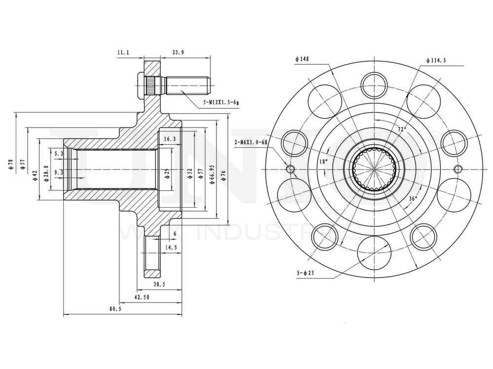 Ступица задняя (без ABS) UNIO HUB-20266