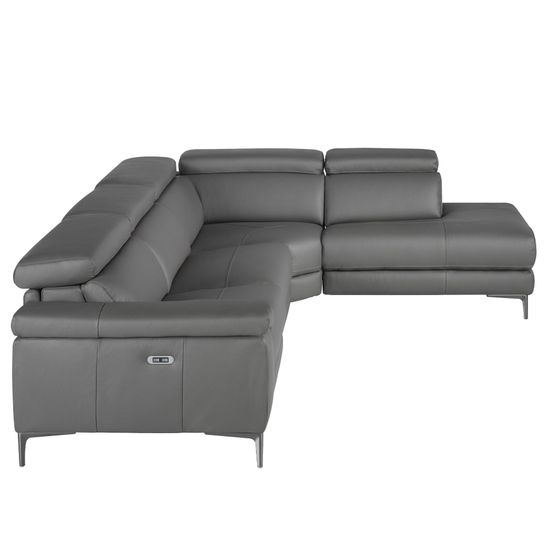Угловой диван с реклайнером 5320-R-M9019 /6111 серый кожаный
