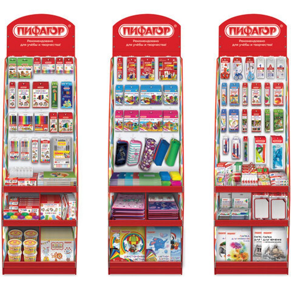 Стойка для размещения товара напольная ПИФАГОР, 200х60х40 см, 3 полки, 25 крючков, картон, 503692