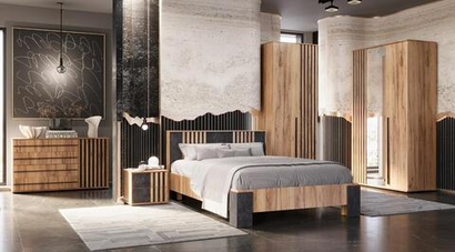 Марракеш Кровать 1400 Дуб вотан / Цемент темный