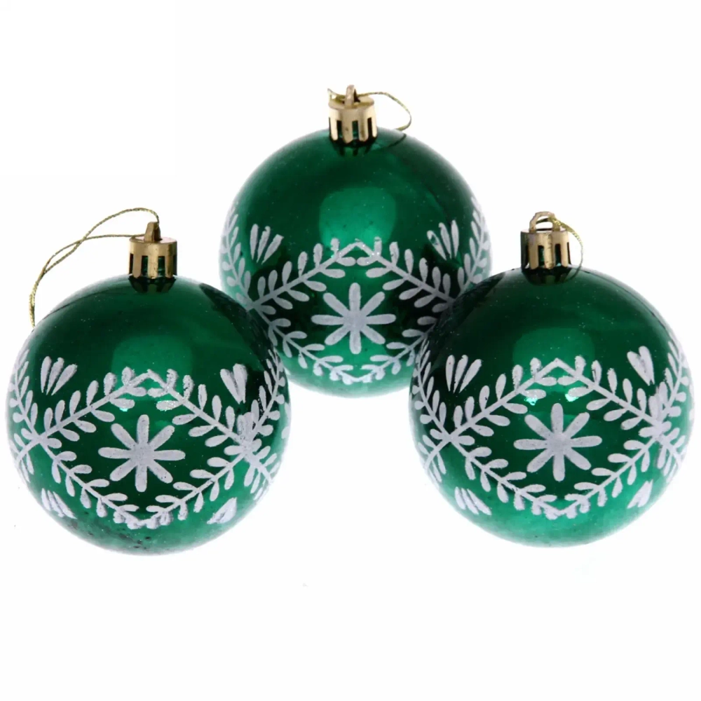 Новогодние шары 7см (набор 3шт) «Хвойные веточки», зеленый