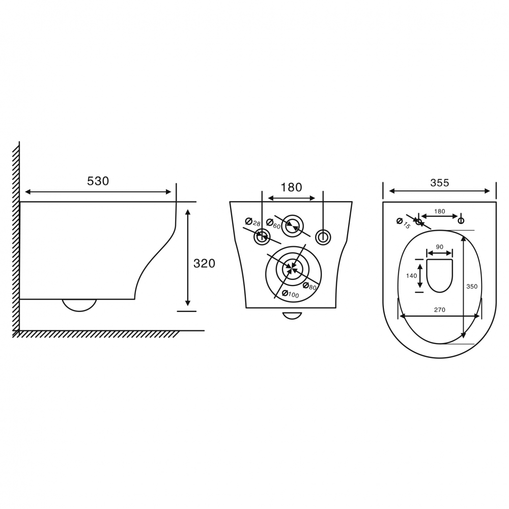 Унитаз ABBER Bequem AC1128 подвесной белый, безободковый, смыв торнадо